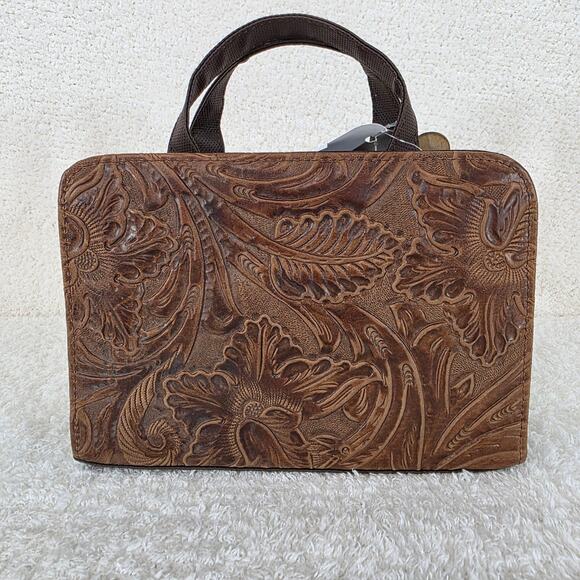 Floral Embossed Mexican Brown Leather Crossbody Handbag